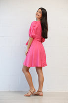 Short Linen Fuchsia Wrap Dress 