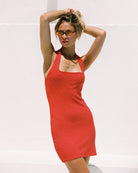 Mini dress with halter ties in red and white stripes