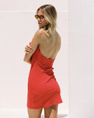 Mini dress with halter ties in red and white stripes