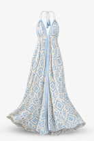 Maxi dress with plunging neckline and halter ties
