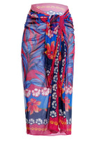 Long sheer mesh sarong in bright floral print