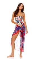 Long sheer mesh sarong in bright floral print