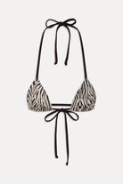 Adjustable triangle top with a tie front in brown zebra print