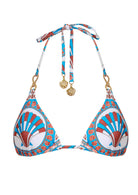 Seashell print triangle bikini top with gold hardware