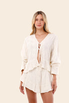 White cotton mini skort