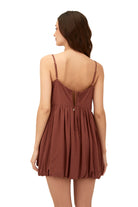 Short dress with square neckline and adjustable straps in brown