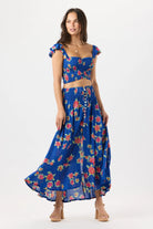 Dark Blue Skirt With Floral Print