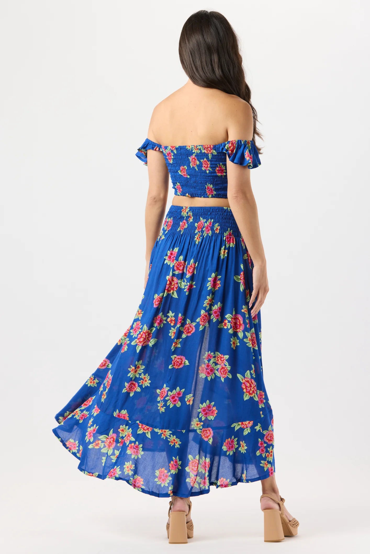 Dark Blue Skirt With Floral Print