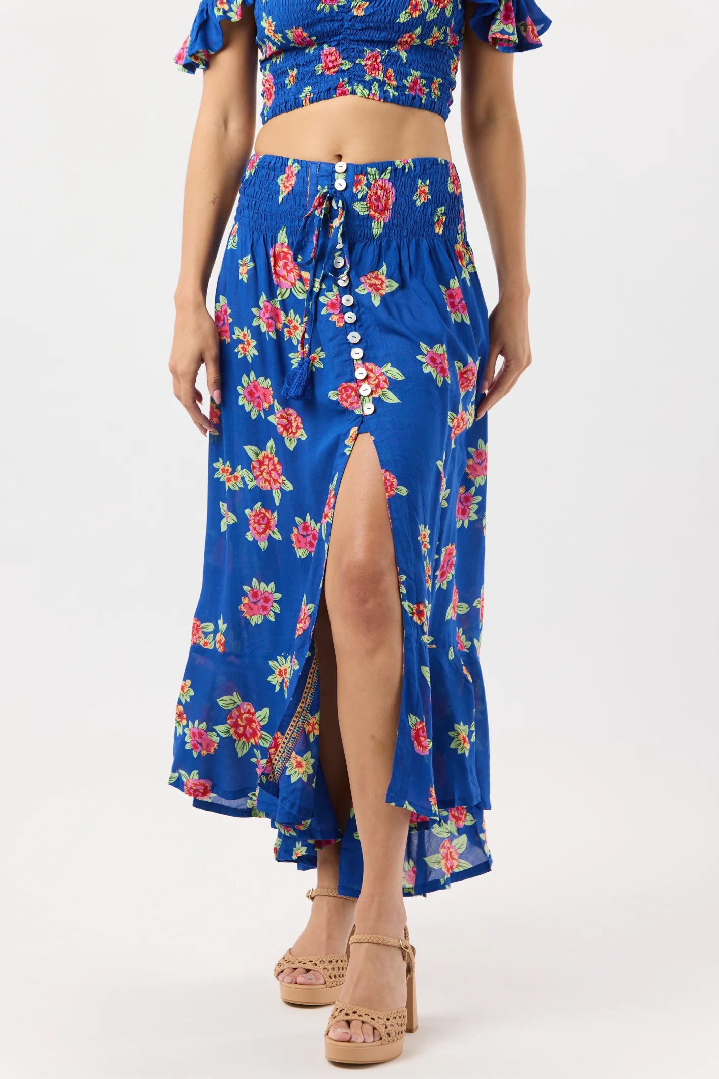 Dark Blue Skirt With Floral Print