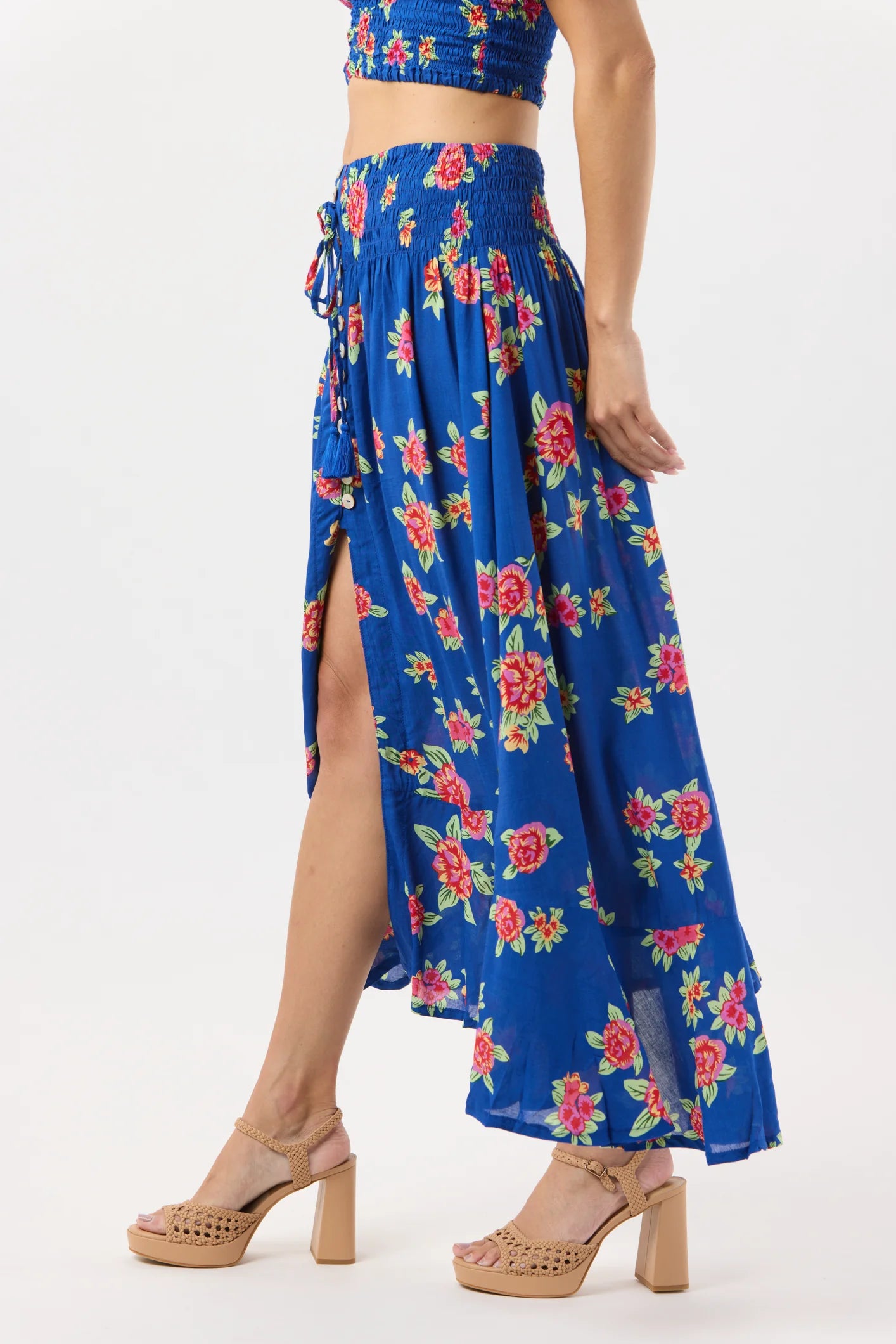 Dark Blue Skirt With Floral Print