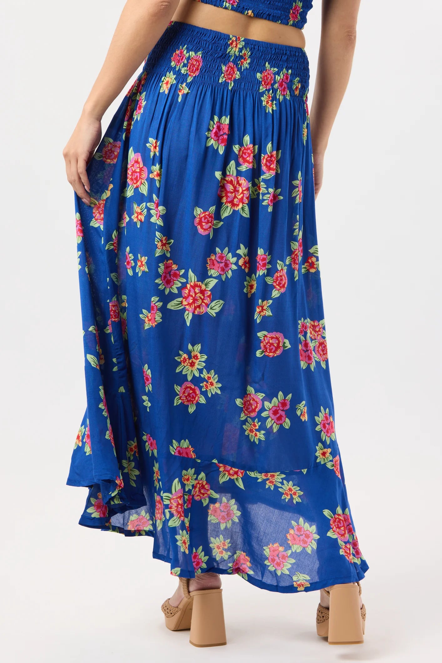 Dark Blue Skirt With Floral Print