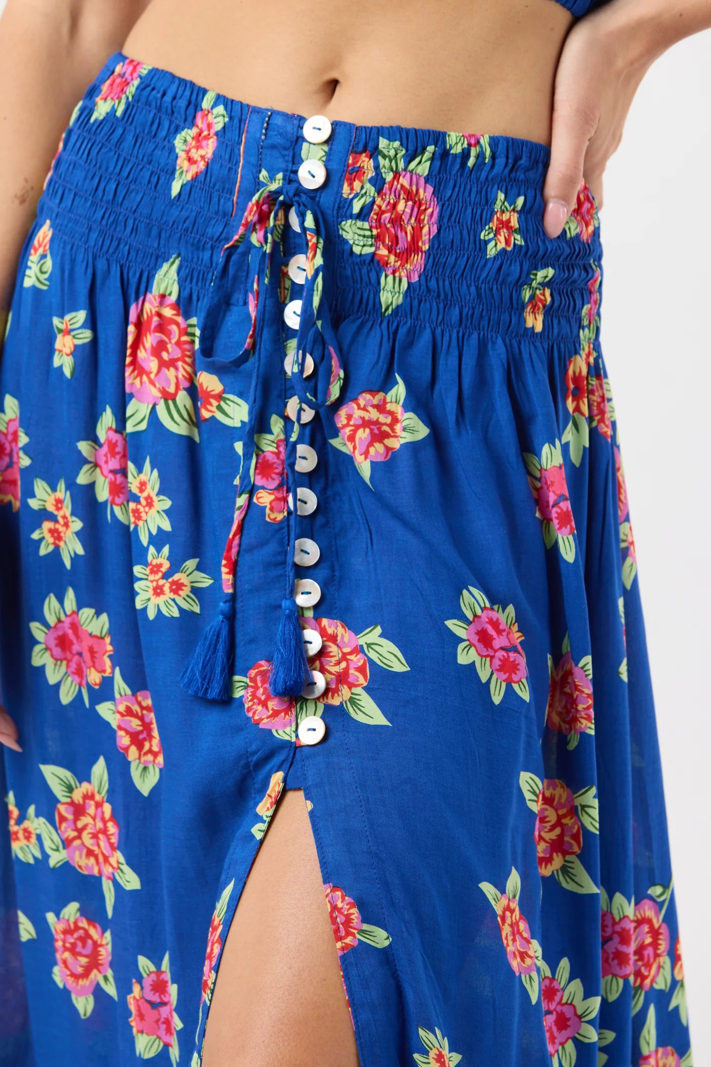 Dark Blue Skirt With Floral Print