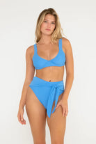 Blue Tie Front High Waist Bottom