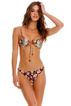 Multicolor floral print bottom that reverses with a low rise fit