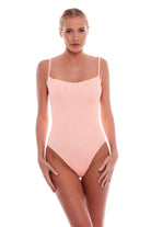 Light orange one size textured one piece with adjustable spaghetti straps