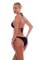 One size adjustable triangle top with a decorative ring in Black