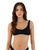 Textured scoop neck top with rings in black