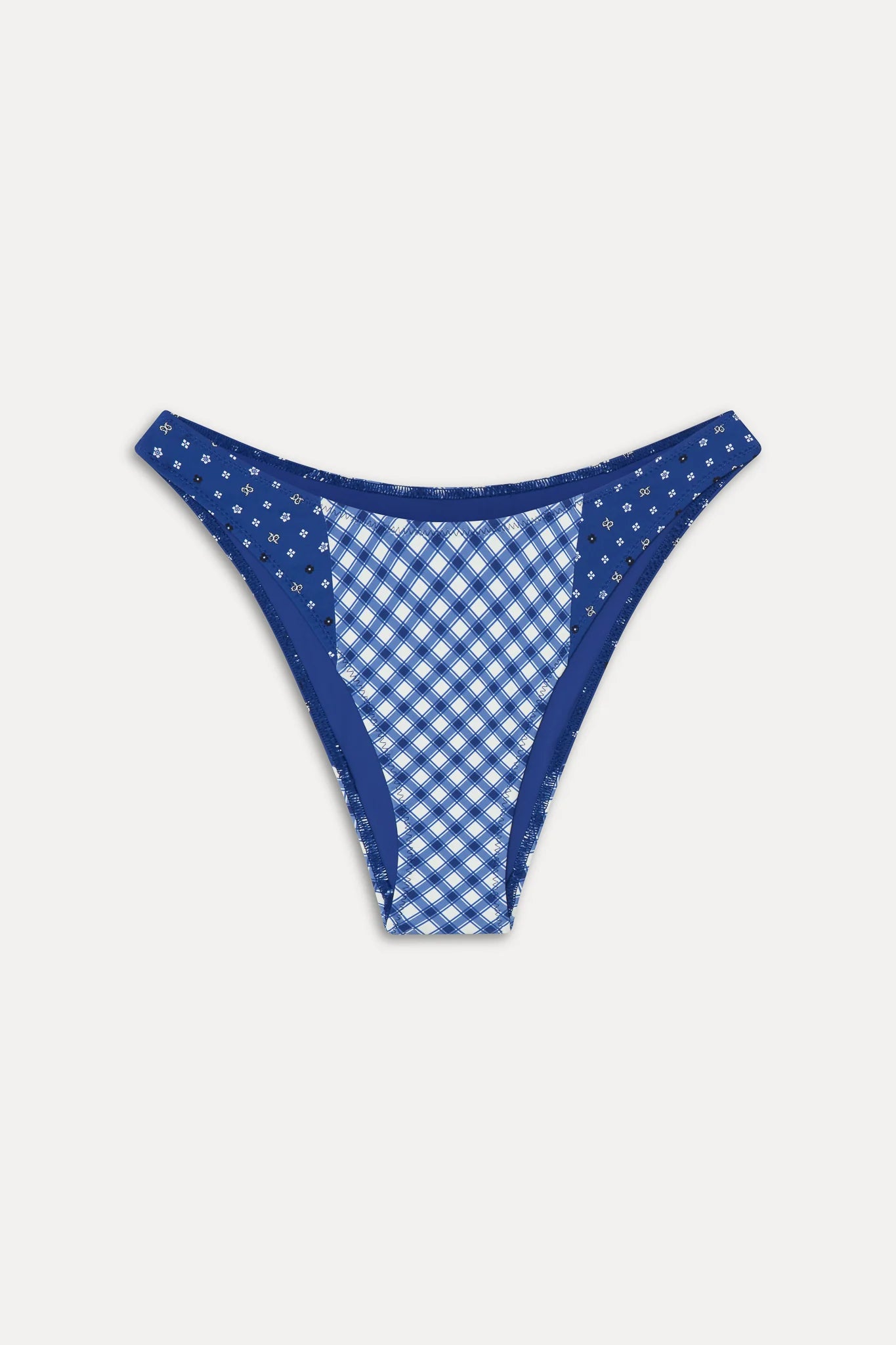 High leg bottom in blue and white gingham print