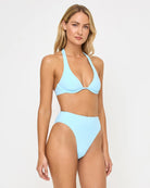 Ribbed high waist bottom with moderate coverage in light blue