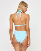 Ribbed high waist bottom with moderate coverage in light blue