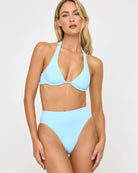Ribbed high waist bottom with moderate coverage in light blue