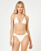 Ribbed bottom with ruched sides and a Lain cut in cream