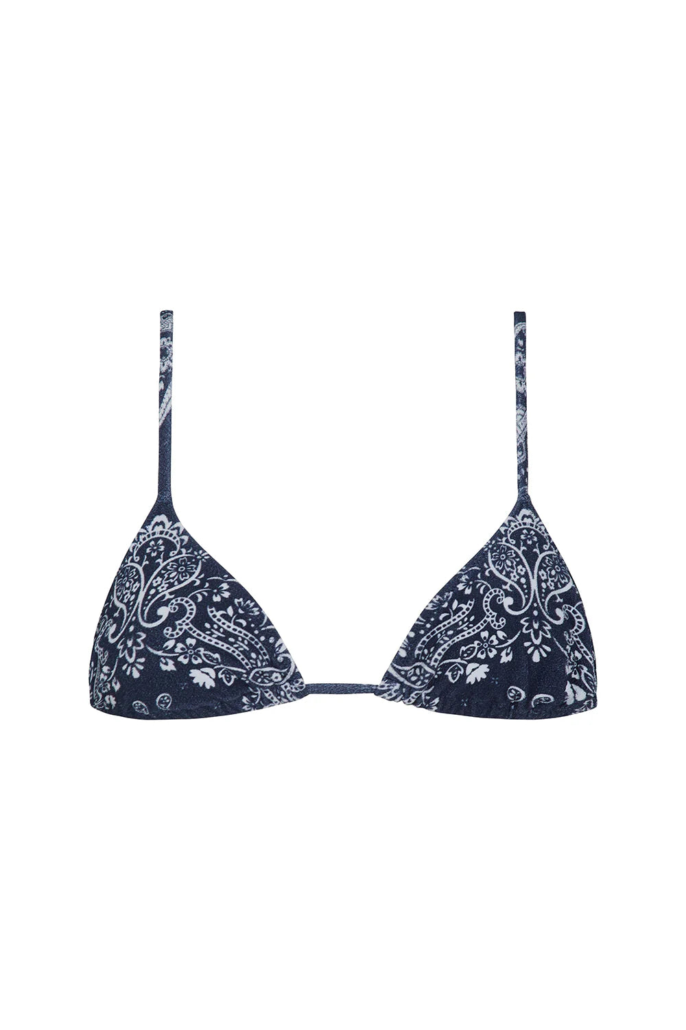 Adjustable triangle top with soft terry fabric in blue bandana print