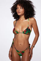 Adjustable triangle top in bright multicolor tie dye