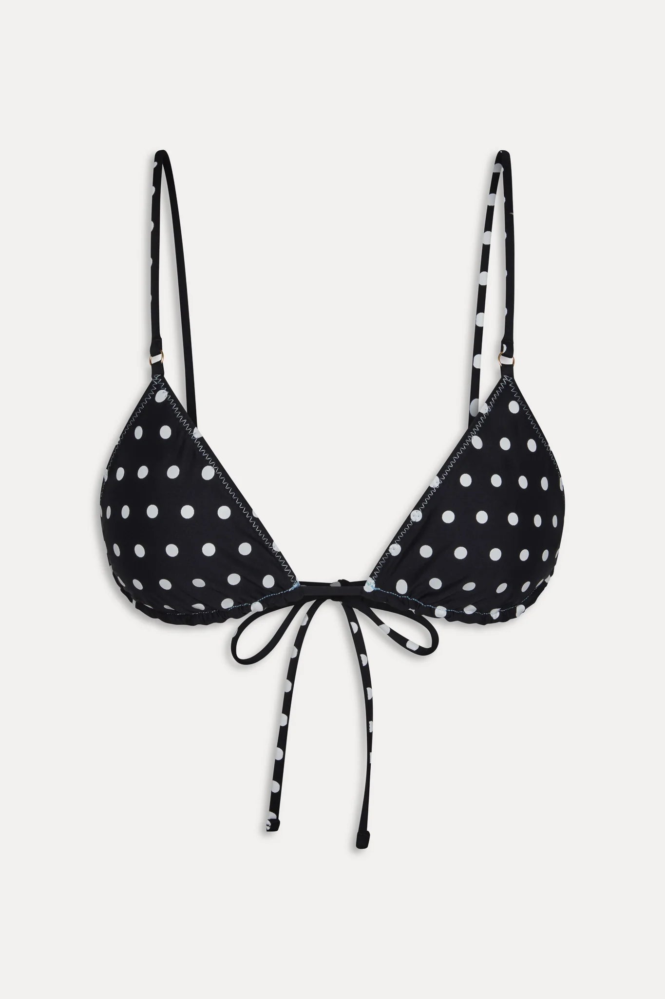 Triangle top with adjustable straps that reverses from light blue to polka dots