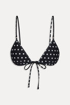 Triangle top with adjustable straps that reverses from light blue to polka dots