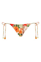 Multicolor floral print bottom with tie sides and a ruched back
