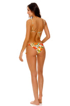 Multicolor floral print bottom with tie sides and a ruched back