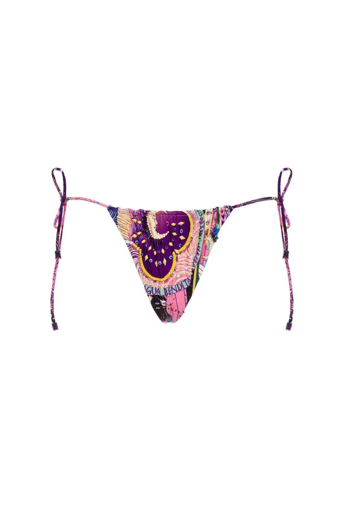 Colorfully printed tie side bikini bottom