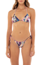 Colorfully printed tie side bikini bottom