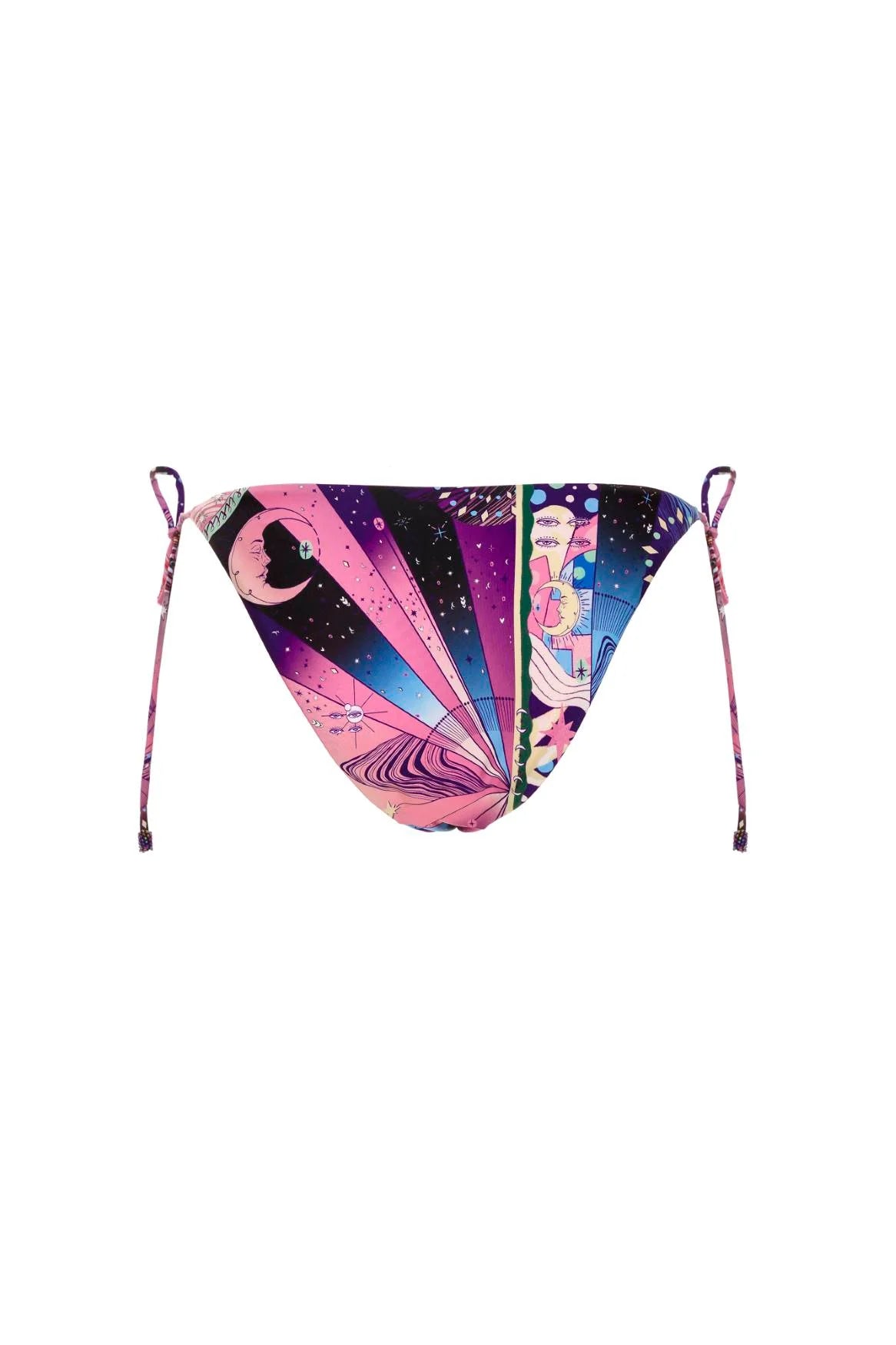 Colorfully printed tie side bikini bottom