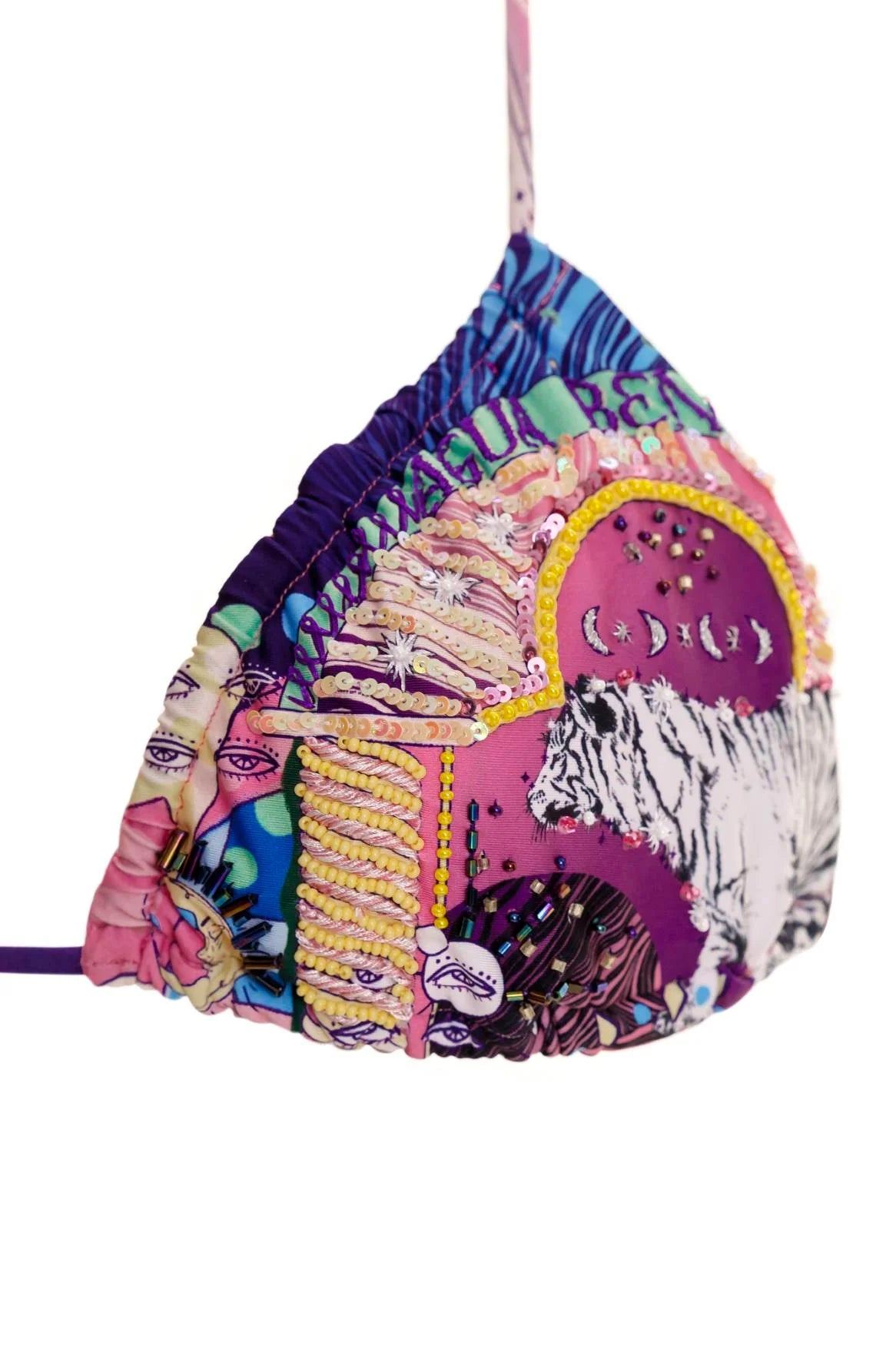 Embroidered Multicolor Print Triangle Top