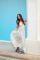 Maxi dress with plunging neckline and halter ties