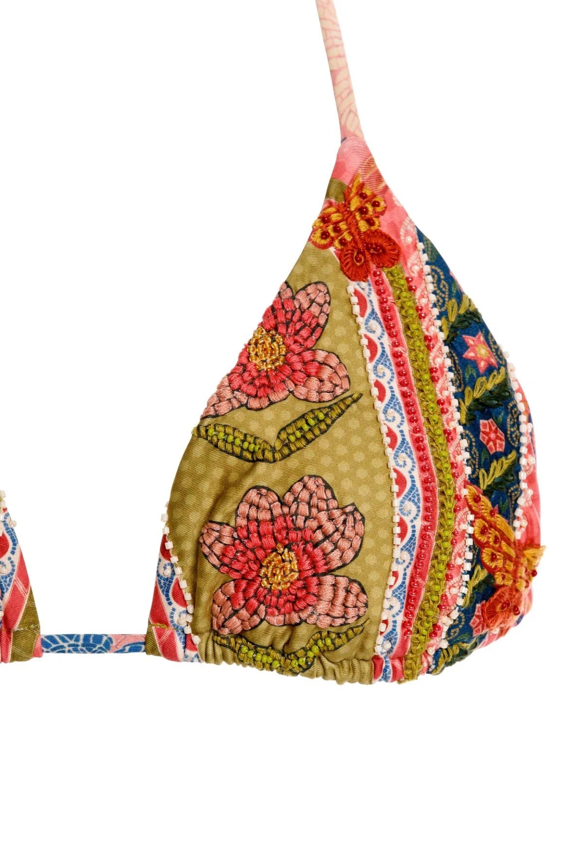 Beaded adjustable triangle top in multicolor print
