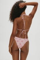 Adjustable triangle top in pink floral print.