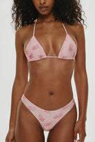 Adjustable triangle top in pink floral print.