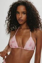 Adjustable triangle top in pink floral print.