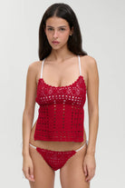 Crochet tie side bikini bottom in red