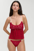 Crochet tie side bikini bottom in red