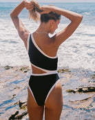 One shoulder one piece with side cutout 