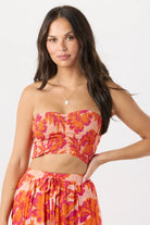 Strapless smocked crop top in Hawaiian print