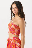 Strapless smocked crop top in Hawaiian print
