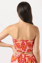 Strapless smocked crop top in Hawaiian print