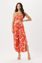 Strapless smocked crop top in Hawaiian print
