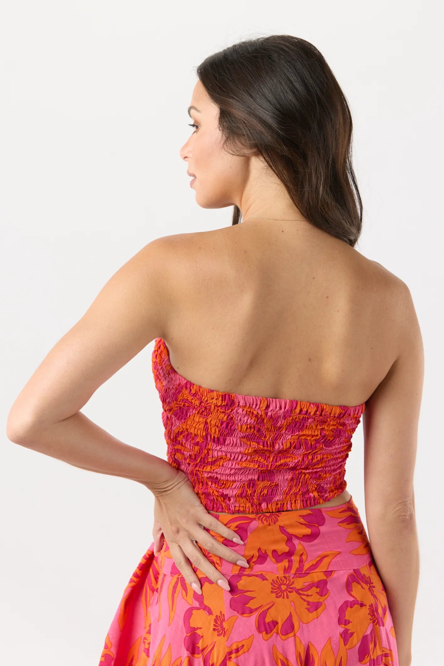 Tropical print sleeveless crop top