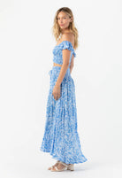 Blue printed button down skirt